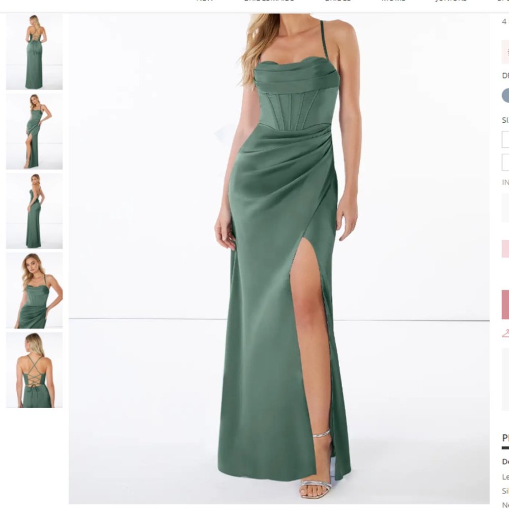 AZAZIE BROOKELLE Sheath Corset Stretch Satin Floor-Length Dress Eucalyptus